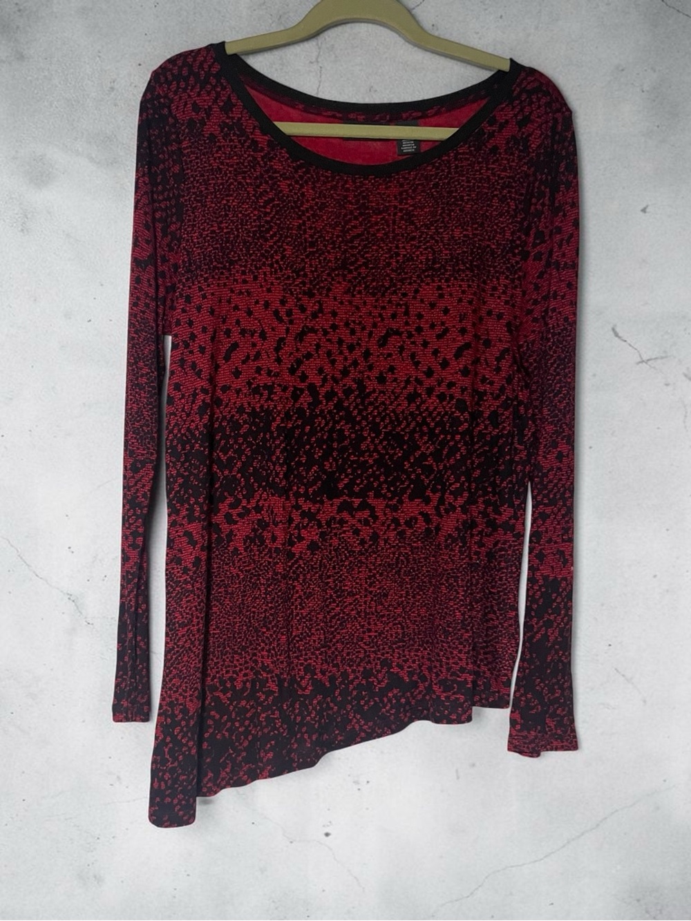 DKNY Red and Black Long Sleeve Asymmetrical Hem Top
